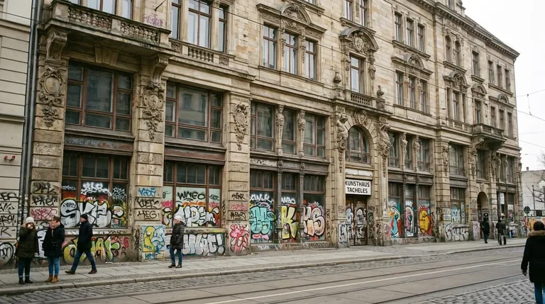 Graffitientfernung an einer denkmalgeschützten Sandsteinfassade mit Stuckverzierung in Berlin